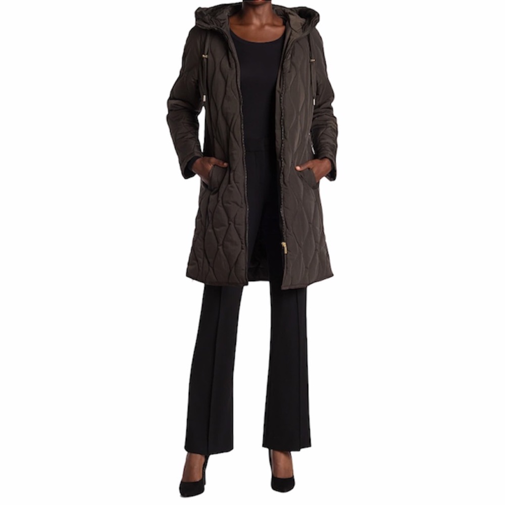 Donna Karan Reglandy Hooded Quilted Coat - Olive M
